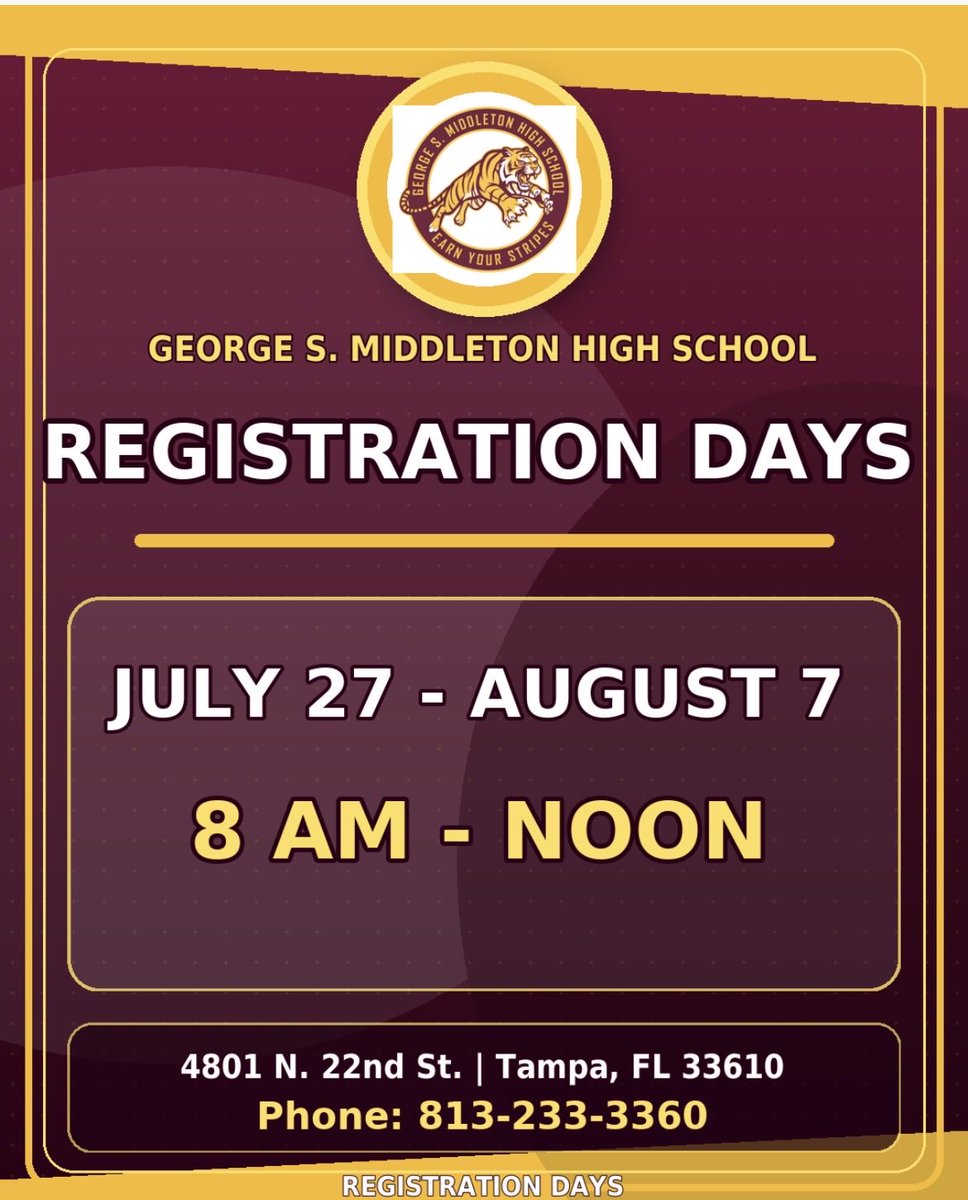 MiddletonSTEM's tweet photo. Hey Tigers, Save the Date, Open House, 08/08/26. (9-12) 🤗. 👀 You Soon.  @SDHCMagnet @HillsboroughSch #TigerFamily #WeRMiddleton #Stayinformed https://t.co/mQdJG77V7c