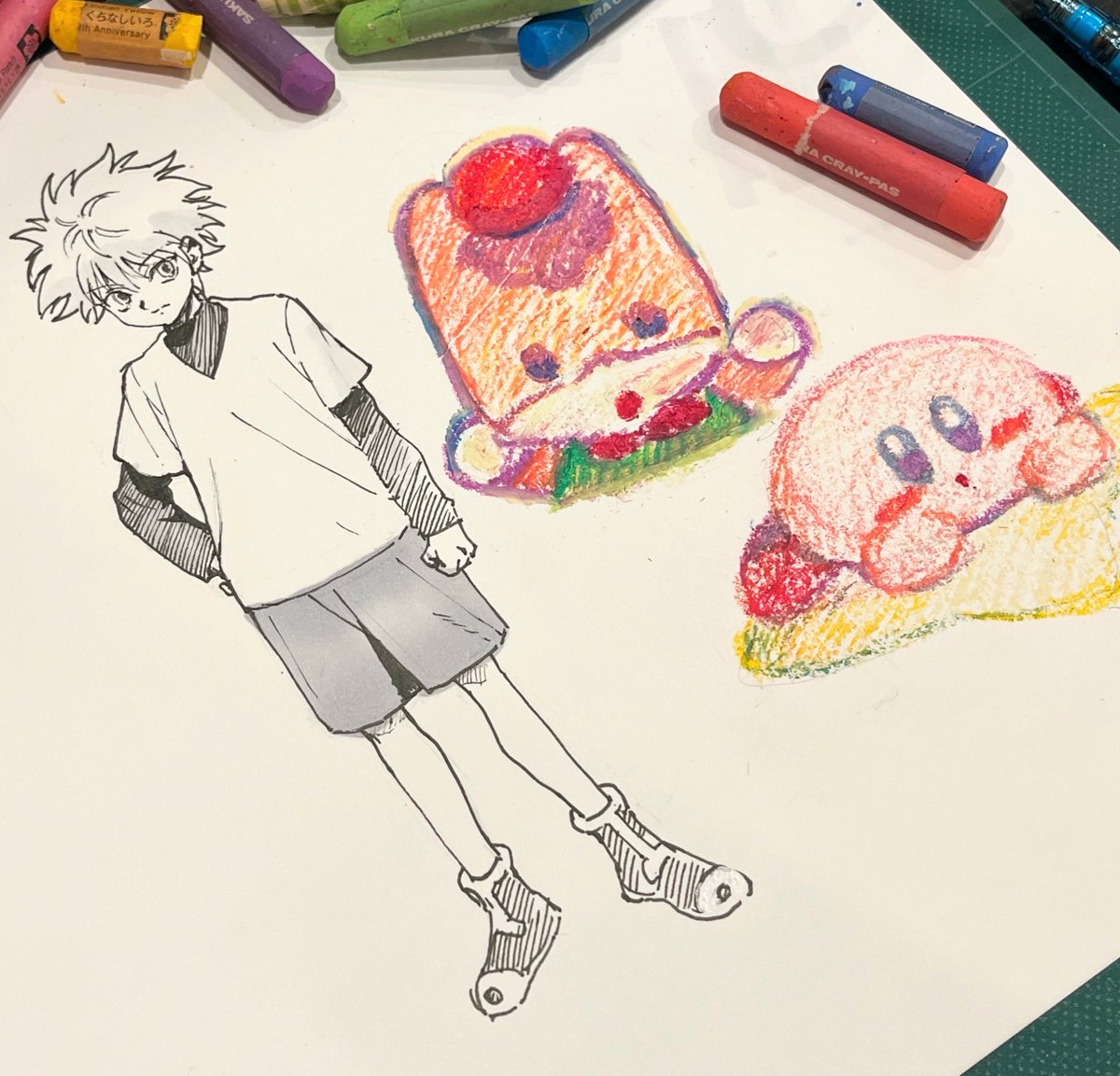 28cchi_3's tweet photo. 【日常】文房具カフェでキルアとぐんまちゃんとカービィを描いたよ https://t.co/wYnRa5ggnS