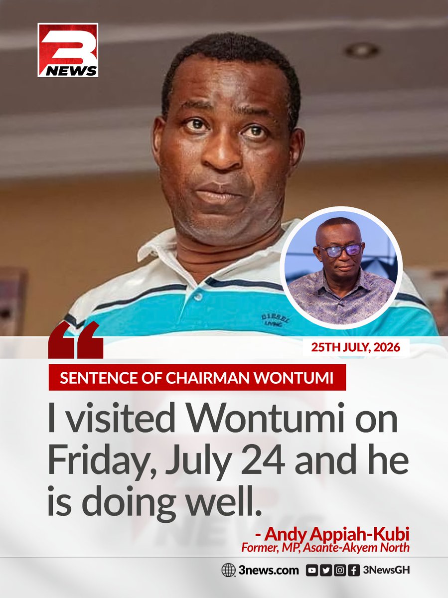 tv3_ghana's tweet photo. Former Asante-Akyem North MP Andy Appiah-Kubi has confirmed that he visited Chairman Wontumi at Nsawam Prison on Friday, July 24, and found him in good spirits.

#TheKeyPoints #TV3GH https://t.co/9Tp47dXZql