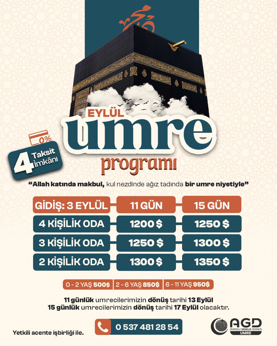 agdorgtr's tweet photo. 🕋 Eylül Umre Programı

📌Allah katında makbul, kul nezdinde ağız tadında umre niyetiyle…

Detaylı bilgi için ⤵️

📞 05374812854 https://t.co/qUmmGUX4p6