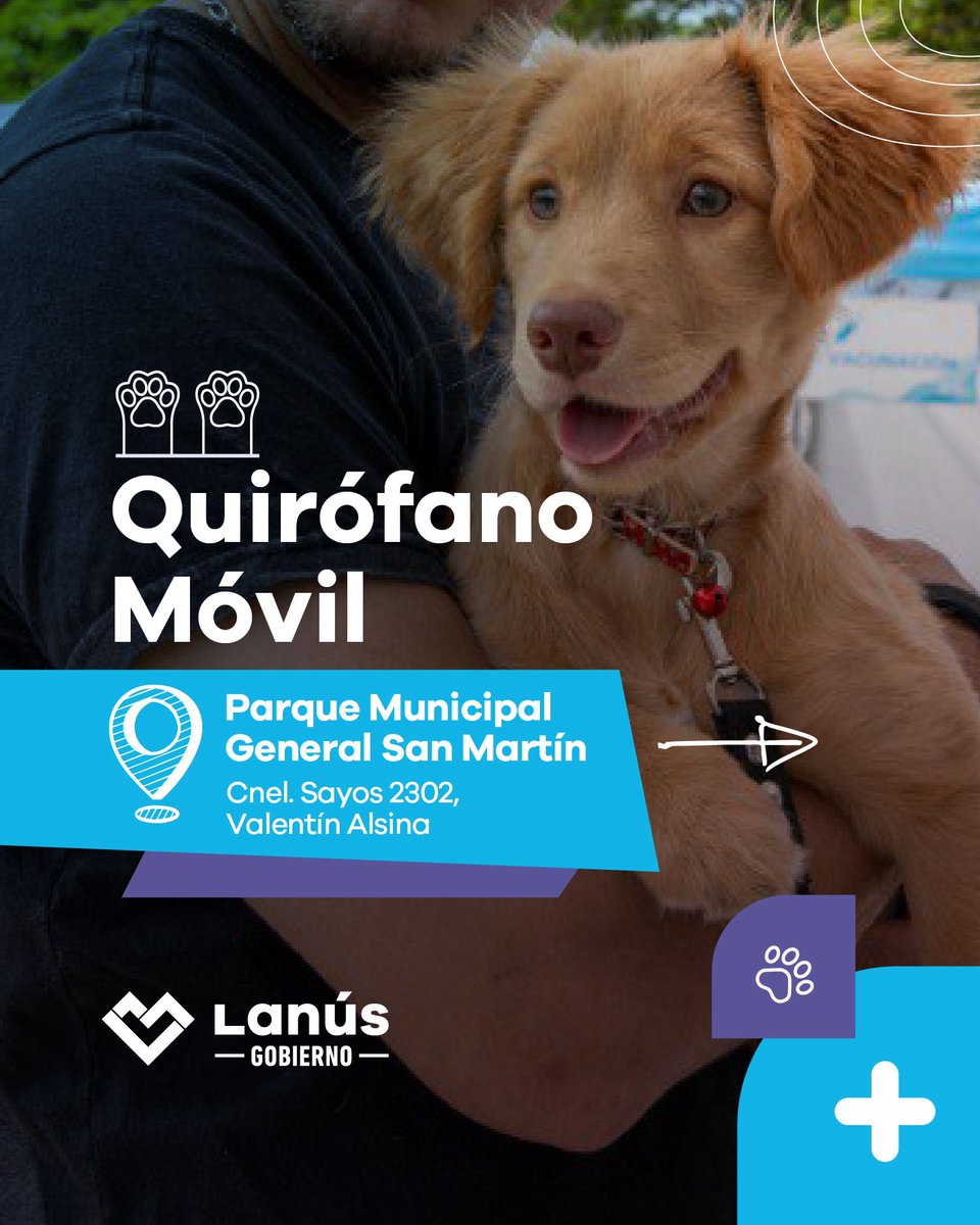 lanusmunicipio's tweet photo. 🐶 QUIRÓFANO MÓVIL 😸

Te esperamos en el 📍 Parque Municipal General San Martín (Cnel. Sayos 2302, Valentín Alsina)

✅ El lunes 27 de julio, desde las 09:00, estaremos entregando turnos para castración de manera presencial hasta agotar cupos.

💉 También vas a poder acercarte con tu mascota de lunes a viernes, de 09:00 a 12:00, para recibir su vacuna antirrábica anual.

#LaCiudadQueNosMerecemos 🩵