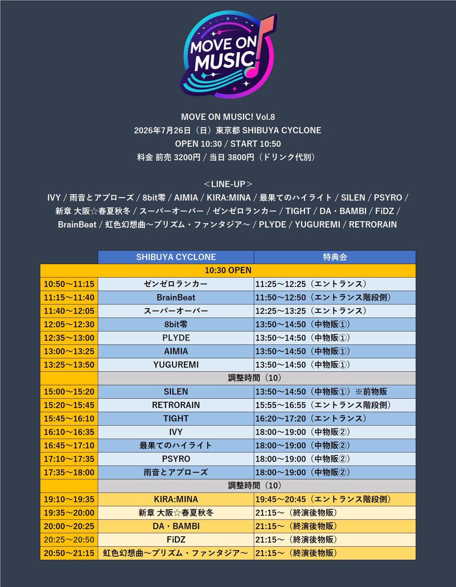 official_FiDZ's tweet photo. 🔥明日7/26(日)の #FiDZイベント情報🔥 

明日は2本回し❤️‍🔥
枕投げライブからのMOM🤟🏻

1️⃣ FiDZ主催イベント
『Evolving Communication and Relationships Between Boys and Girls』
📍神田CLUB F#
🎫予約¥3,000 / 当日¥3,500(+各1D代別)
🔗https://t.co/Jt5Fl4PJ7S

🎤13:00-13:25
📸13:30-14:30

〘出演〙AKIARIM / FiDZ / ろりぽっぷ!!!!!!! / メリーミューズ

ライブイベントで枕投げ⁉️
F#でカオスな時間を過ごしましょう😴🛌

2️⃣『MOVE ON MUSIC! Vol.8』
📍渋谷CYCLONE
🎫前売¥3,200 / 当日¥3,800
🔗 https://t.co/Y85wZ1iLam

🎤20:25-20:50
📸終演後

2本回しでルーレットが回せます🎯
MOM恒例のFiDZ指名入場(運営奢りの)打ち上げも予定🍻
