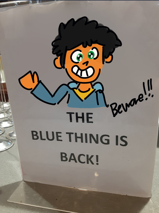 FiredogStu8's tweet photo. This "blue thing" is that rascal from Lilac Lake.
And he is a walking omen of doom.
#campcamp #ccmax #internetmeme https://t.co/pF0HAM5M1o