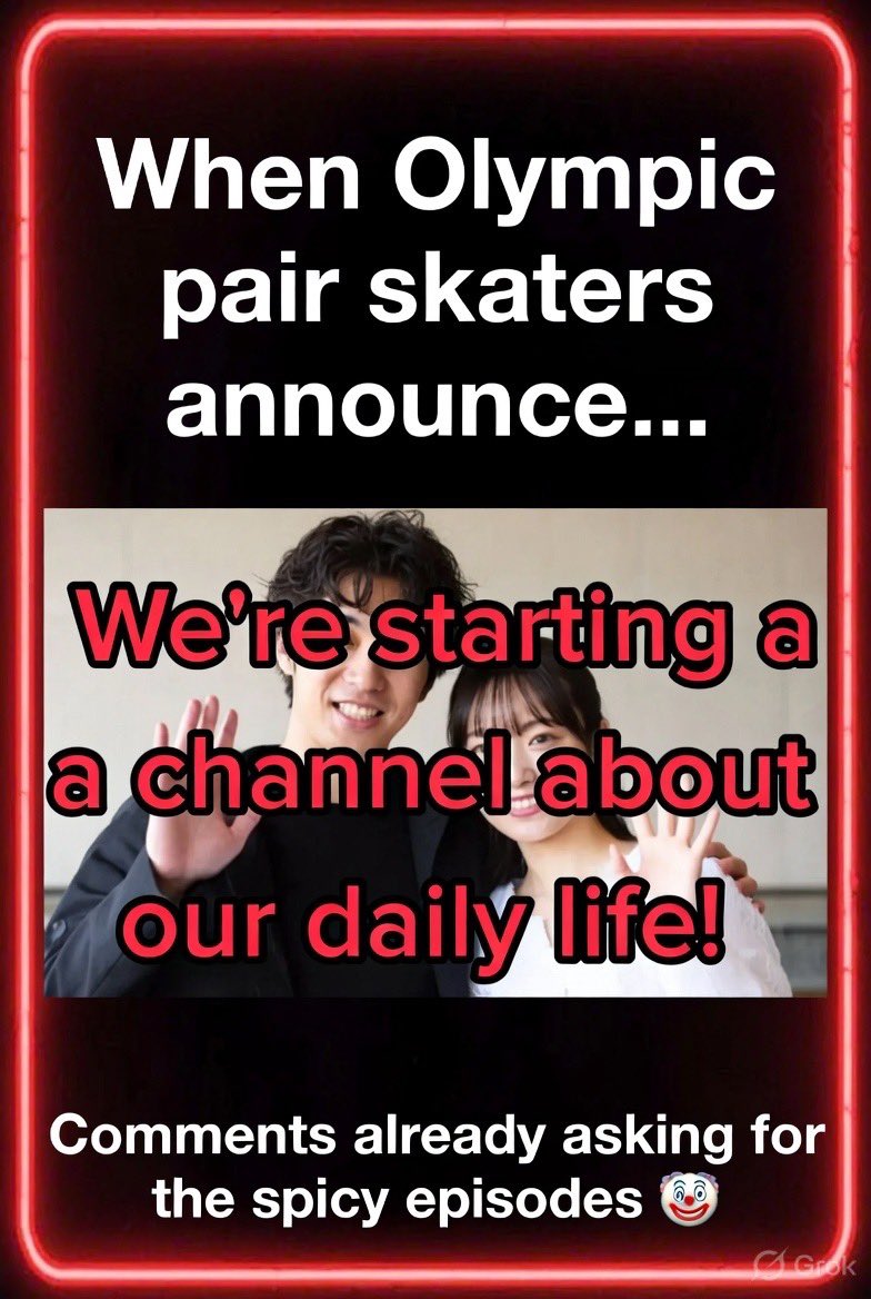 MemesJet's tweet photo. @miurariku1217 Olympic pair skaters: “We’re opening a YouTube channel about our daily life 😊”

The replies: “So… will there be couple content? 👀”

Sir they just wanted to vlog ice cream and training 😭 https://t.co/k1Y7Bd180p