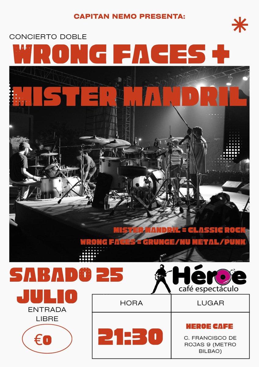 AliceThunders's tweet photo. Capitan Nemo presenta a dos fabulosas formaciones: Wrong Faces &amp; Mandriles en concierto en la sala Héroe Café Espectáculo en Madrid. Disfruta del mejor Rock en directo. Versiones y temas propios muy originales. Hoy,  Sábado 25 de Julio. 21:30h. Os esperamos. https://t.co/ki3BLco940