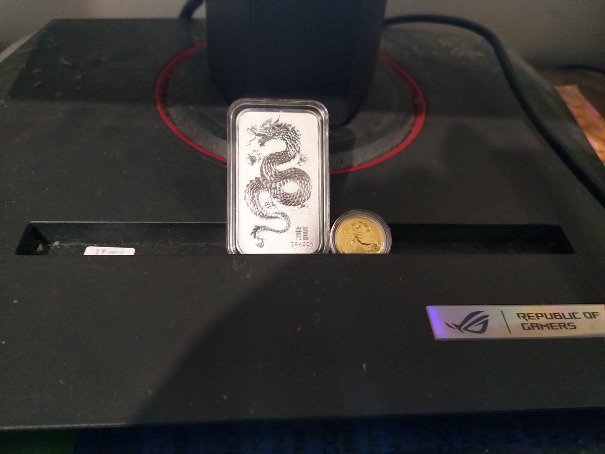 DWanderer73's tweet photo. @KingKong9888 Good things come to those who stack and wait over time. 
My good luck charms under my PC monitor. 🩶💛 https://t.co/cFaHnF3mpk