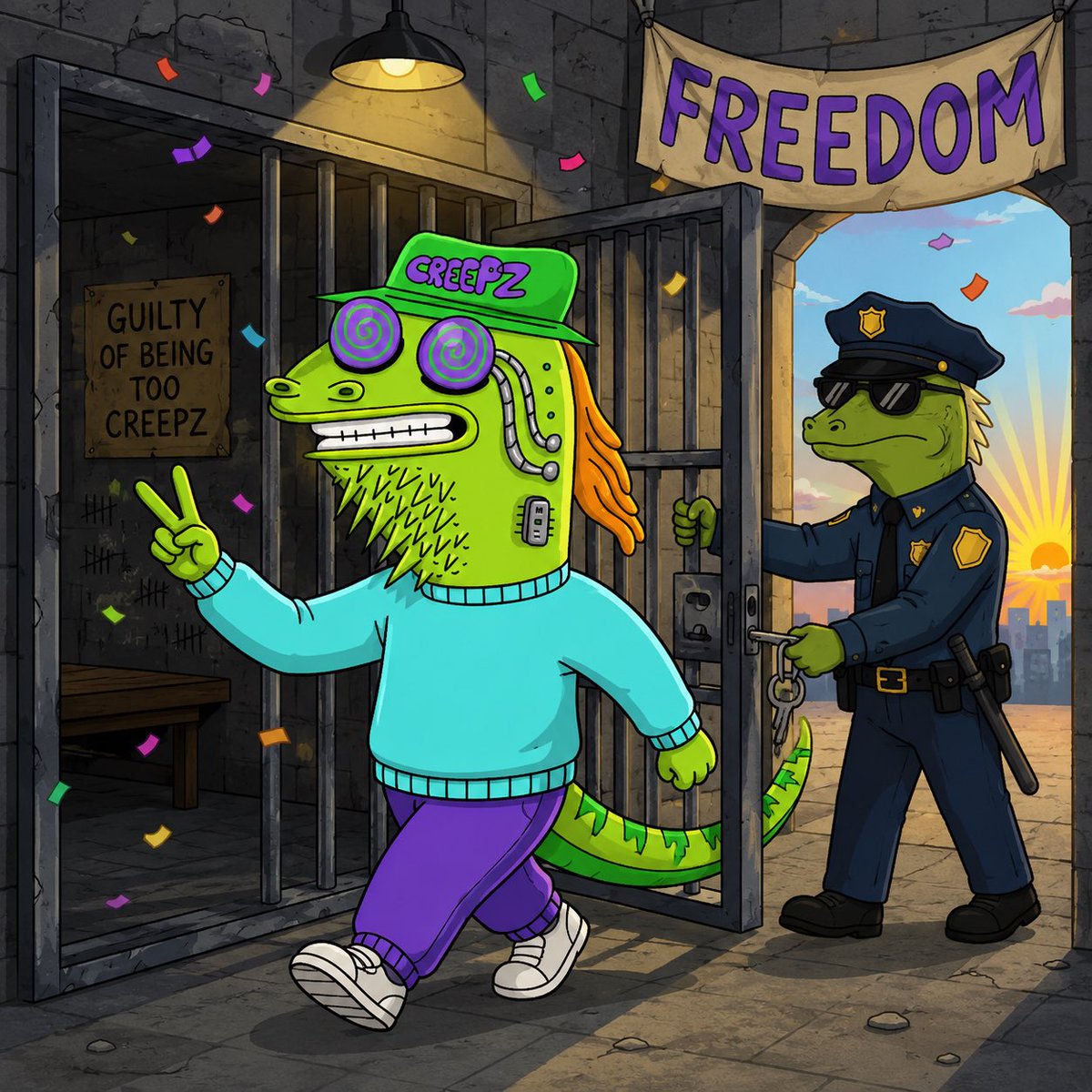 creepztopia's tweet photo. WE ARE FREE.

After years of being locked up in the same old cell, the door just swung open.

This is our first weekend of actual freedom.

No more waiting for permission.

No more radio silence.

No more watching the vision collect dust.

The future is suddenly brighter than most of us allowed ourselves to imagine.

Welcome home @psychrome.
The art always belonged with you.

Thank you @AdamWeitsman for seeing what this could still become.

Come home @seedphrase.
The cult is still standing.

And to @Unserious_Inc — we’re behind you 1000%.

Whatever comes next, the candles stay lit.

This one hits different.

Enjoy the weekend, lizards.

We earned this one.

🕯️🦎
