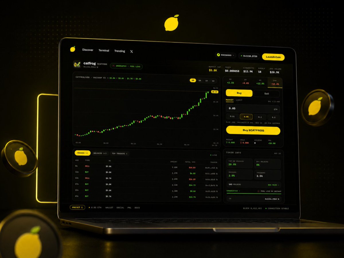 lemondotfun's tweet photo. Lemon Terminal is coming soon 🍋

A faster way to trade, track, and discover launches across the ecosystem

Every trade through the terminal will generate fees that are used to buy back and burn the Lemon token, turning product usage into token utility

The more the terminal is used, the more $LEMON.FUN gets bought and burned

Real utility. Real revenue. More coming soon