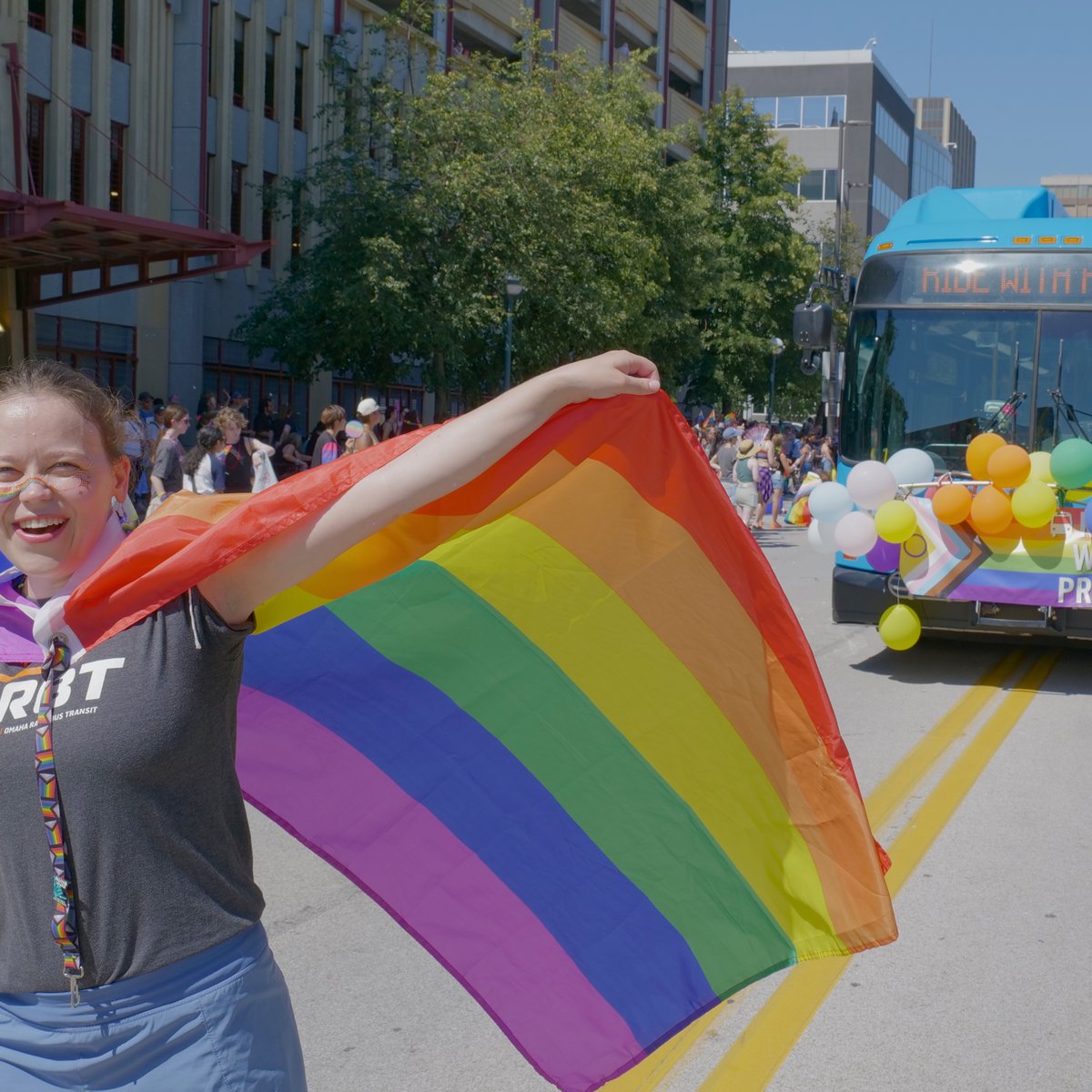 rideORBT's tweet photo. Public transit brings joy and opportunity no matter who you love 
We're so grateful to our staff, their families, and their friends who joined us at this year's @heartlandpride parade and to the community who shows up every day to ride with pride 🚍 🌈 https://t.co/mNaY6s7qaX
