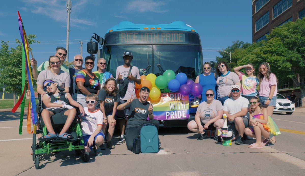 rideORBT's tweet photo. Public transit brings joy and opportunity no matter who you love 
We're so grateful to our staff, their families, and their friends who joined us at this year's @heartlandpride parade and to the community who shows up every day to ride with pride 🚍 🌈 https://t.co/mNaY6s7qaX