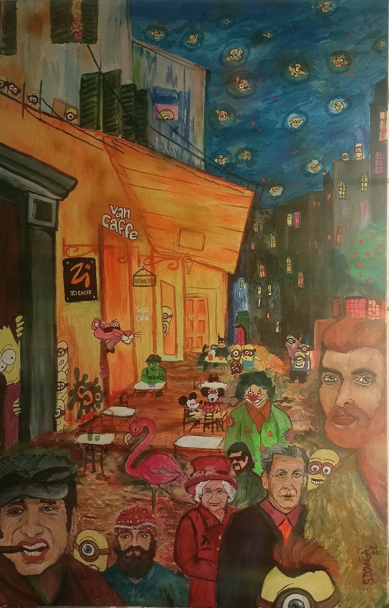ArtistaDrangaS's tweet photo. Van Gogh's 'The Night Café' will always inspire me 💛
Here's my tribute: "VanCaffe" - acrylic on canvas.
My contemporary take on café atmosphere.
#VanGogh #NightCafe #ContemporaryArt #AcrylicPainting #CanvasArt #Painter #MixedMedia #InternationalArtist https://t.co/r6RxgIP71g