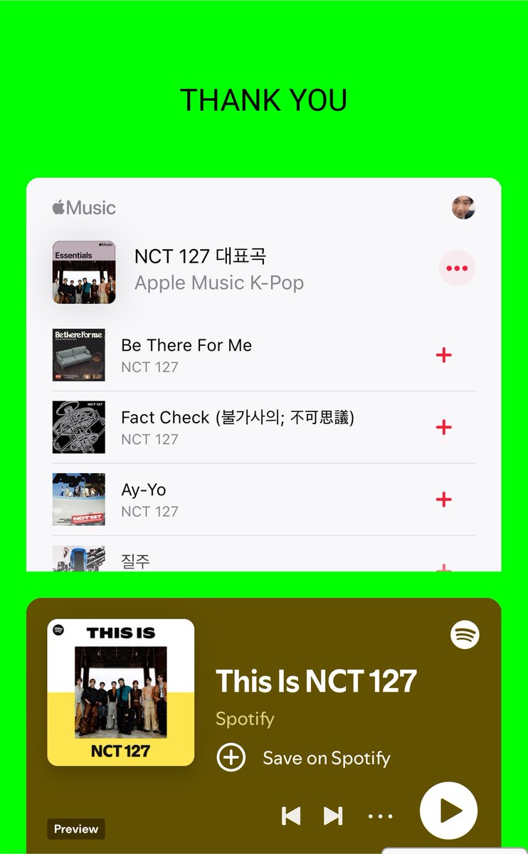 jaeyuno_j's tweet photo. อะไรใหม่ๆมาก คัมแบ็ค NCT 127 รอบนี้ 
มีให้สมัครเว็บ ไว้ตามข่าวสารคัมแบ็คได้ แล้วลองกดสมัครไป เข้าไปคือมี รวมเพลง NCT 127 ใน Apple Music กับ Spotify ล็อคอินแอคเค้าท์ในเครื่องได้เลย คิดว่าน่าจะมีคอนเท้น หรือมีกิจกรรมอะไรให้ทำในเว็บนี้ 

https://t.co/3FXHju4OOj https://t.co/25RA4SgU4e