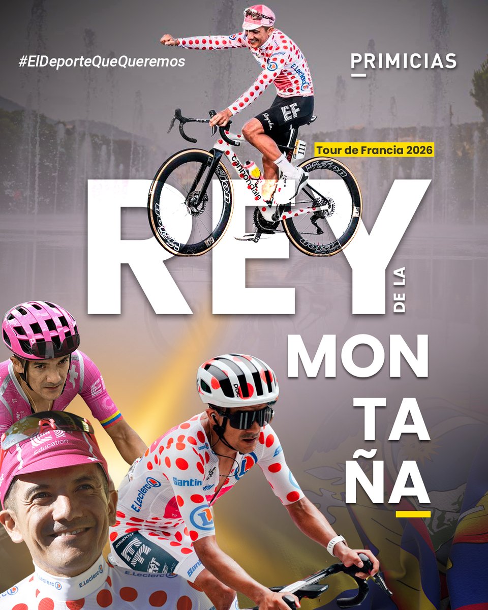 Primicias's tweet photo. ¡ERES GIGANTE 'RICHIE'! El ecuatoriano Richard Carapaz se proclama campeón de la montaña en el Tour de Francia 2026. https://t.co/gTAb3mK5f3

Un proyecto de @BancoPichincha https://t.co/hjAkg3tvRP