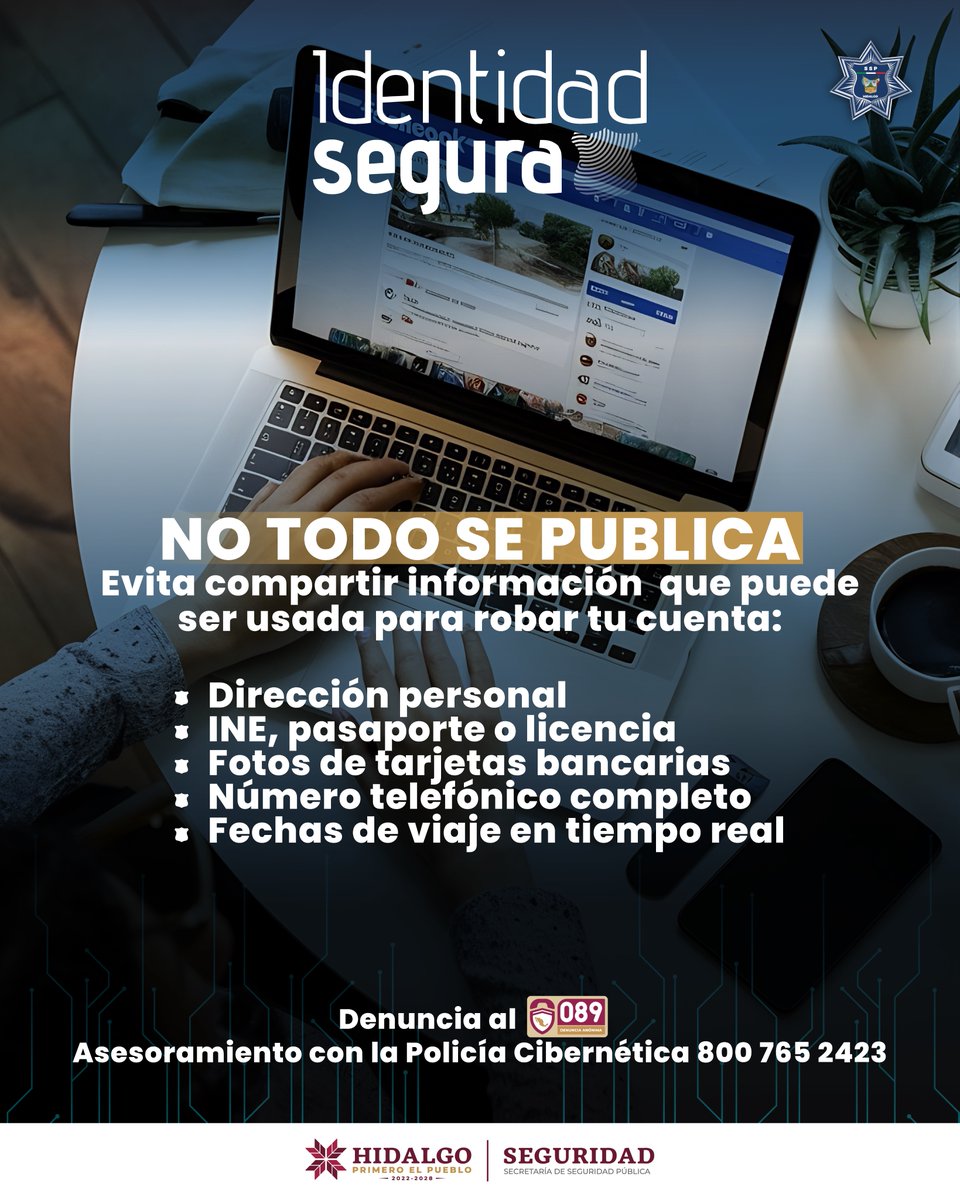 MarioBeteta's tweet photo. No todo se publica. 
Compartir ubicación en tiempo real, documentos oficiales o datos bancarios puede facilitar el robo de identidad.
Comparte con responsabilidad.

#RoboDeIdentidad
#PrimeroElPueblo https://t.co/cgyhb6psJo
