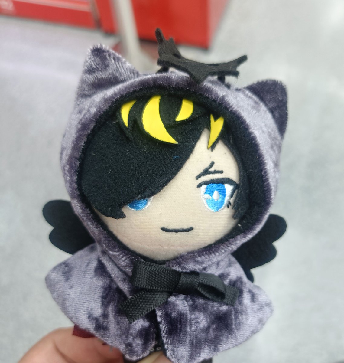 mya_dec24's tweet photo. これはさっき天使と悪魔ガチャで紫の悪魔を引いたら、紫の悪魔！ねぇ紫の悪魔っすよ？？と全主張してきた十四くんに着せたら気にいられて返ってこない悪魔ケープ😈 https://t.co/JVKp4kAZGw
