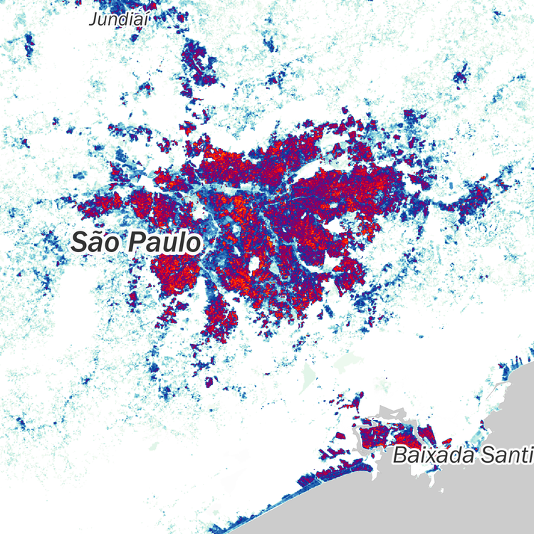 GusPriet's tweet photo. @jcaetanoleite Os 4 mapas estão na mesma escala, SP parece bem densa comparada com outras metrópoles globais https://t.co/zpRogzzBOg