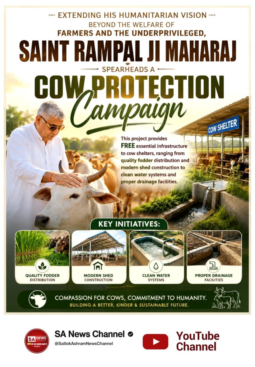 SairaVerma's tweet photo. #गौ_सुरक्षा_अभियान
The campaign is helping gaushalas across Haryana, Punjab, and Rajasthan with sustainable support for cattle protection.
 Sant Rampal Ji Maharaj https://t.co/m2vEz07DIP