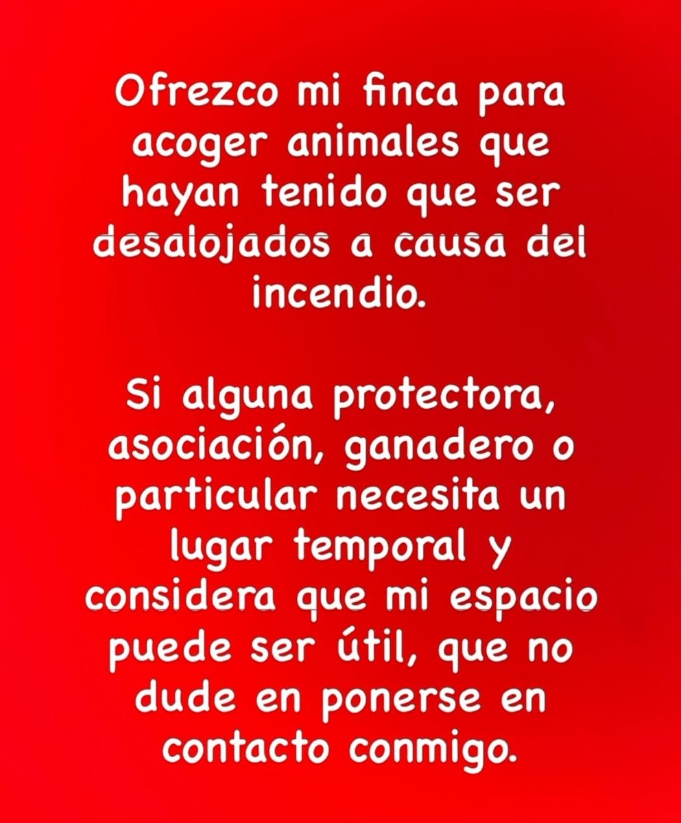 areagossosbdn's tweet photo. 🚨🚨 AYUDA SOLIDARIA 🚨🚨
La actriz @martapoveda ofrece su finca para acoger a los animales desalojado por los incendios de #Madrid 
Si necesitas ayuda contacta en su perfil.
https://t.co/TjXGJMSfCL
Máxima difusión.
📣📣📣
#nadiequedaatras
#ayudasolidaria
#rescateanimales https://t.co/WALNWzgEkr