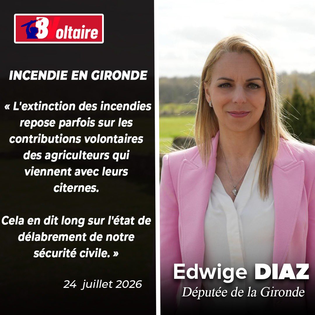 diaz_edwige's tweet photo. 🙏 Le fait que des agriculteurs doivent intervenir avec leurs citernes contre l'incendie en Gironde est une belle preuve de solidarité. Merci à eux.

🔴 Mais c'est aussi un aveu flagrant de la faiblesse et de l'impréparation de l'État !

➡️ https://t.co/vHvwPP6I1x https://t.co/czKCS1JvZG
