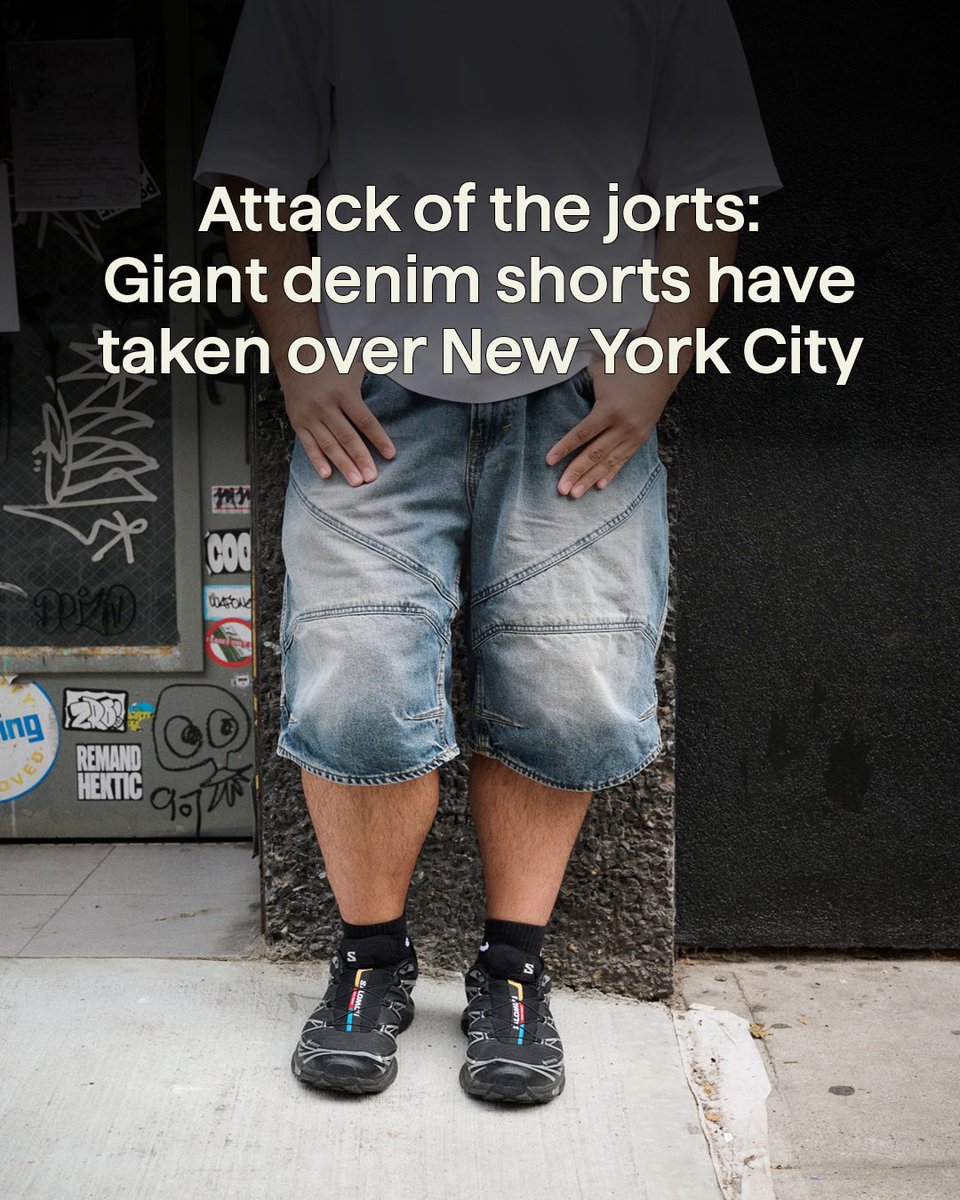 Gothamist's tweet photo. Baggy “jorts,” a portmanteau of “jeans” and “shorts,” have amassed a growing number of fans in recent years — such that, in 2026, it is safe to say that we have reached Peak Big Jort. Millennials and older generations will recall when it was severely uncool to wear such loose silhouettes. They even attracted ridicule. 

But now, baggy denim shorts are de rigeur among younger New Yorkers. You can’t walk for five minutes in Bushwick or the Lower East Side without spotting a pair. https://t.co/gGLpmNHYIx