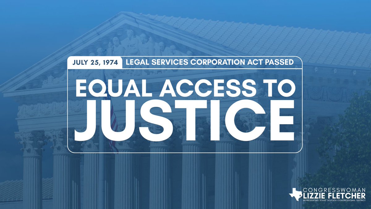 RepFletcher's tweet photo. Today, we celebrate the Legal Services Corporation Act, which has been #ProtectingThePromise of equal access to justice since 1974.
LSC is the single-largest funder for organizations providing civil legal aid to low-income Americans, making possible to expand access to justice and representation in court.