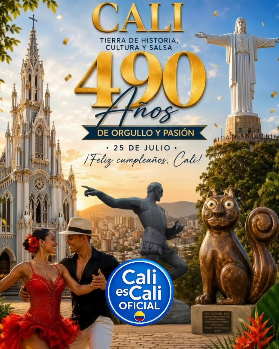 CaliesCaliCOL's tweet photo. 🎉💙 ¡Feliz cumpleaños, Cali! 💙🎉
Hoy 25 de julio celebramos 490 años de historia, cultura y alegría caleña.
⠀
🏙️ Fundada en 1536 por Sebastián de Belalcázar, nuestra querida Santiago de Cali es una de las ciudades más antiguas de Colombia y América Latina.
⠀
💃🔥 ¡Iza tu bandera, saca tu mejor sonrisa y celebremos juntos el orgullo de ser caleños!