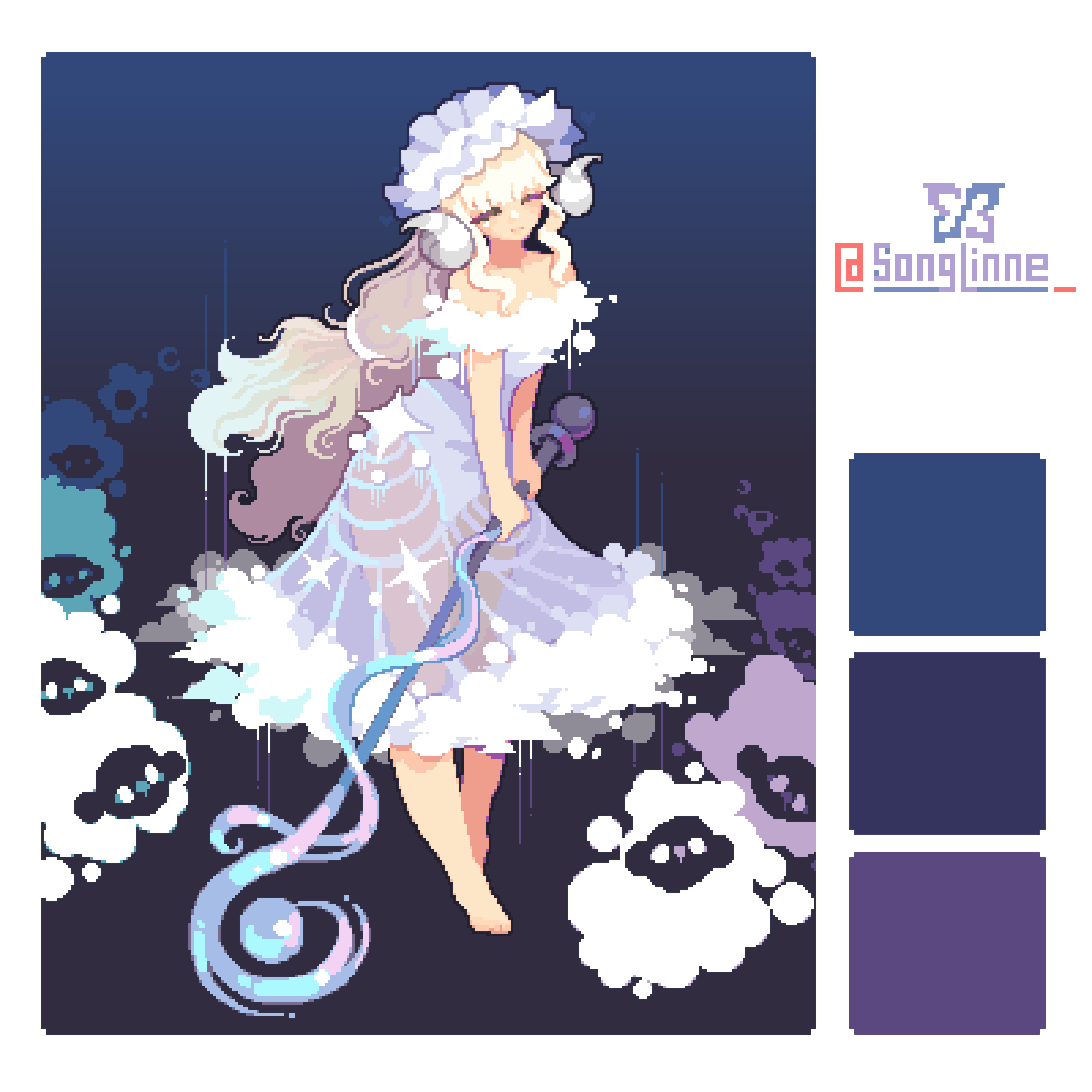 SongLinne_'s tweet photo. #pixelart ☁️Stars, clouds and SHEEP ! https://t.co/YvAwOPrALm