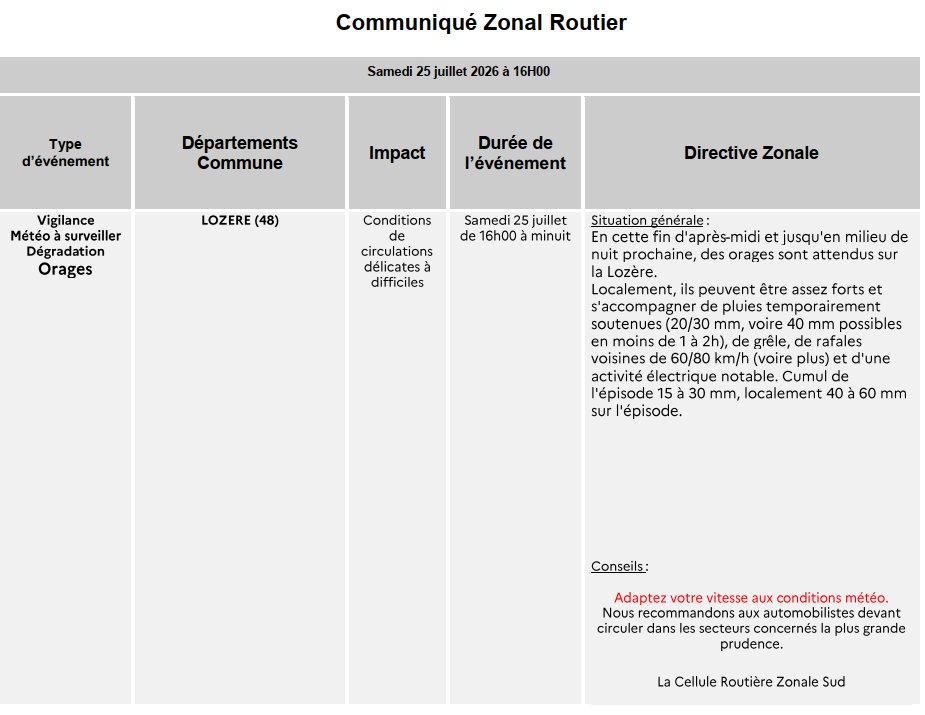 cezocsud's tweet photo. Communiqué zone Sud - vigilance météo à surveiller orages pour le département de la Lozère (48) du samedi 25 juillet de 16h à minuit. https://t.co/kU57q30W76