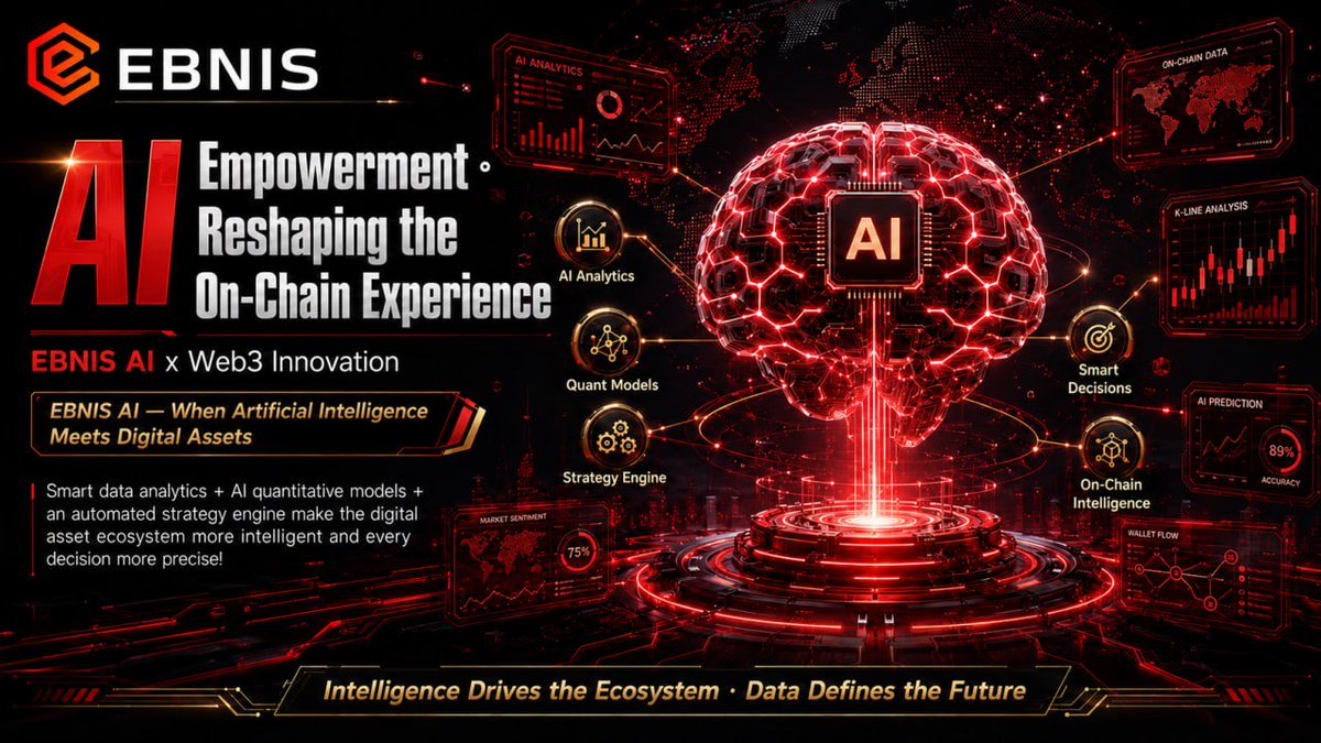 EBNISGlobal's tweet photo. ⚡️【EBNIS AI】Making On-Chain Assets Smarter!

Break traditional on-chain barriers, say goodbye to blind decision-making:
 🧠Data Analytics + Quantitative Models + Automated Strategies 
🎯AI Smart Synergy ➔ Sharper Decisions ➔ Experience Redefined

🚀Join EBNIS and seize the edge in Web3 intelligence!