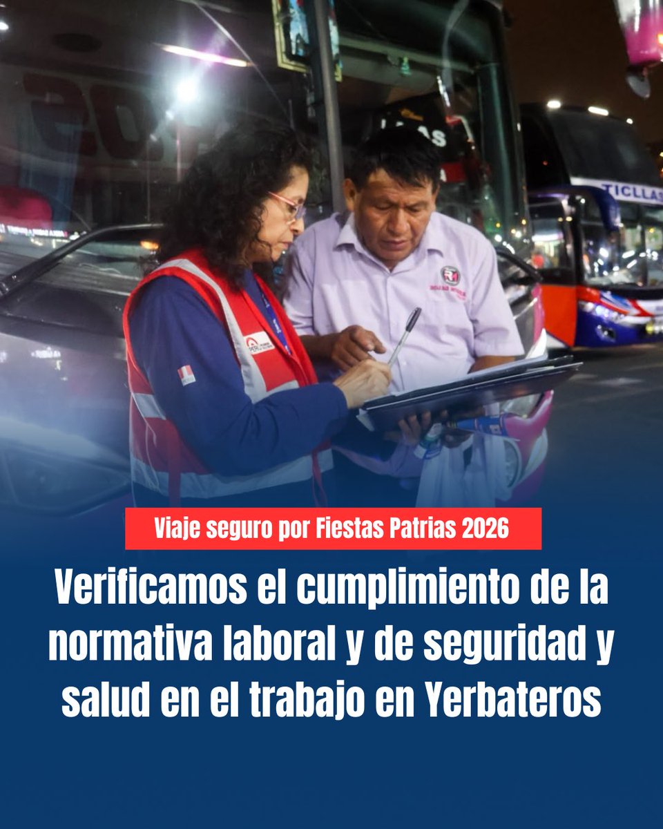 SunafilPeru's tweet photo. ✅  “Viaje Seguro por Fiestas Patrias 2026”. La Sunafil, a través del Equipo Perú Formal Urbano de la Intendencia de Lima Metropolitana, realizó un operativo multisectorial en el Terminal Terrestre de #Yerbateros, con el objetivo de verificar el cumplimiento de la normativa sociolaboral y de seguridad y salud en el trabajo de las empresas de transporte 💪🤝

#Sunafil #FiestasPatrias #SST #Prevención