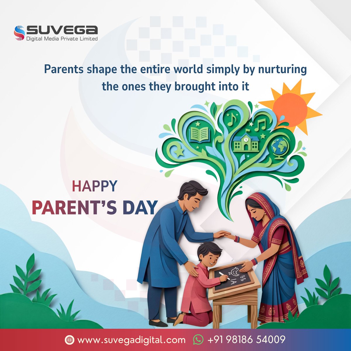 DigitalSuvega's tweet photo. Parents shape the entire world simply by nurturing the ones they brought into it
This #ParentsDay, Suvega Digital Media Pvt Ltd honours every parent whose love, sacrifice, and guidance build our future
Thank u for being the first teachers d forever supporters
Happy Parent’s Day https://t.co/5rC8UzwU0E
