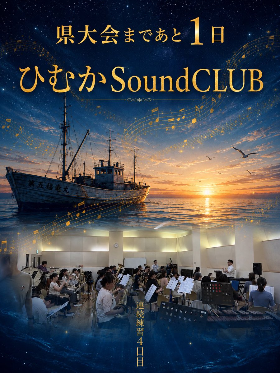 SoundCLUB312's tweet photo. 自由曲は🎼 《ラッキードラゴン ～第五福竜丸の記憶～》

「悲しい過去を知り、平和の大切さを未来へ伝える。」

そんな演奏ができるよう頑張ります。 https://t.co/0AJuMCPXHK