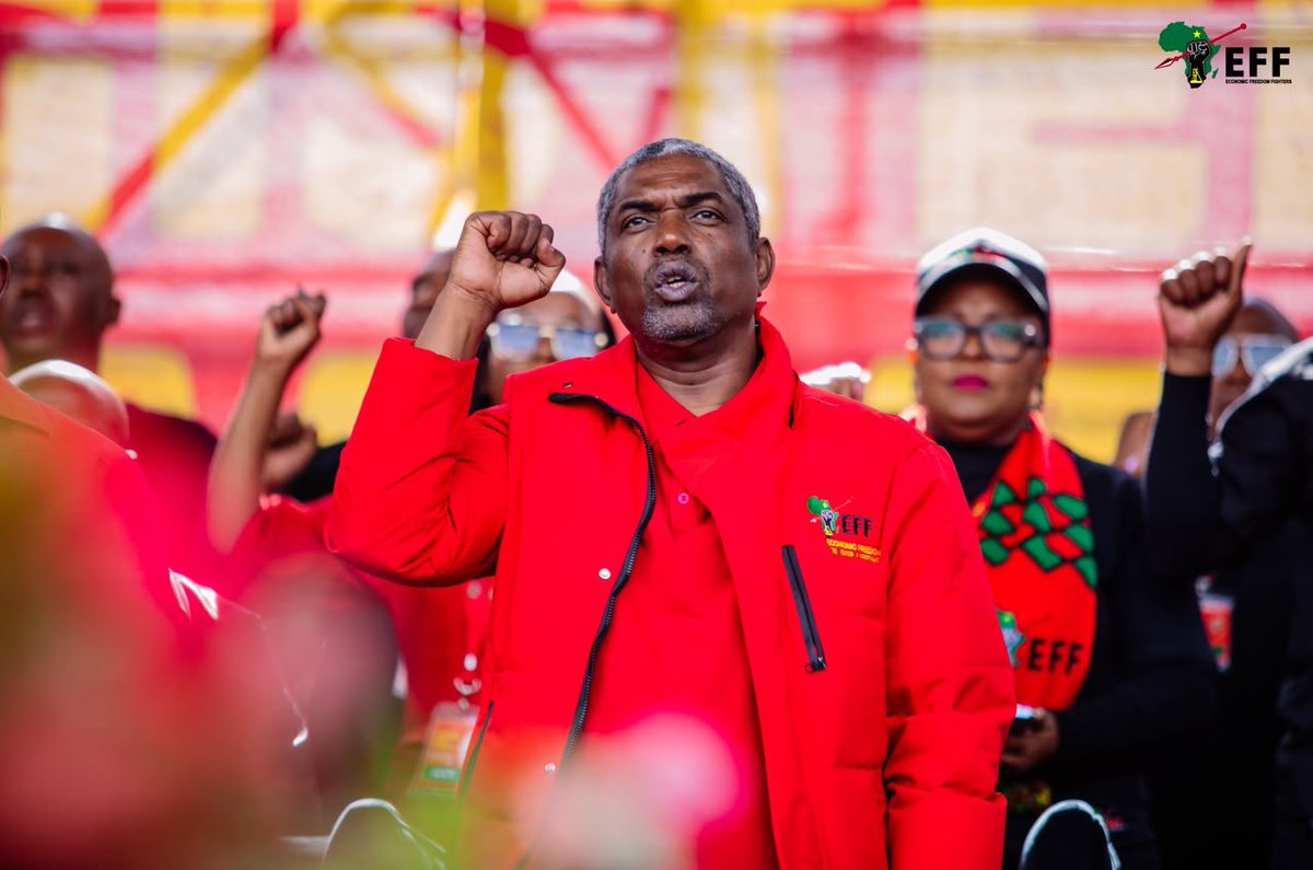 EFFSouthAfrica's tweet photo. ♦️In Pictures♦️

The EFF Deputy President @GardeeGodrich singing Nkosi Sikelel’ iAfrika, as originally composed by Enoch Sontonga at the #EFFTurns13 Rally and 2026 LGE Manifesto Launch. https://t.co/b7OYAC88AF