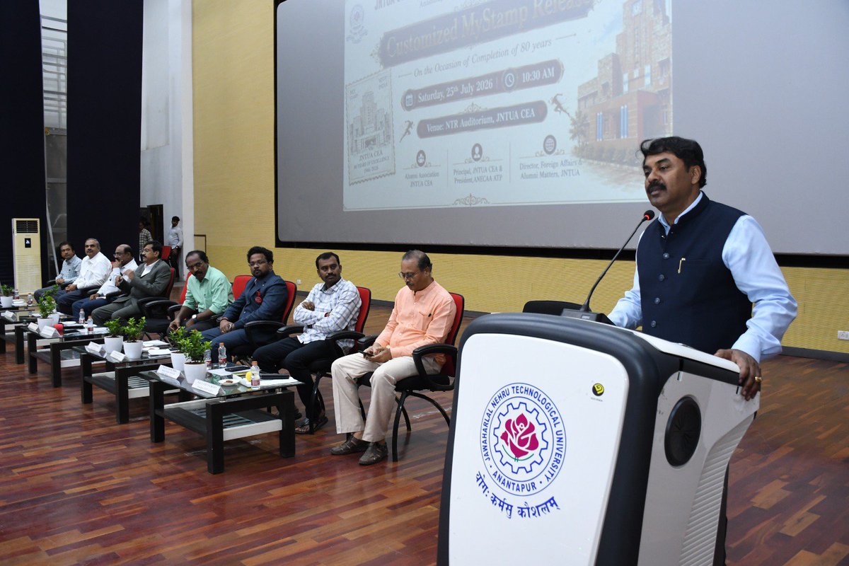 g_satheeshreddy's tweet photo. Standing today as Chief Guest at the 80th anniversary of my alma mater, the College of Engineering, Anantapur (now JNTU Anantapur), filled me with deep pride and quiet emotion.

Releasing the commemorative postal stamp brought out by the Department of Posts felt like holding a small piece of our shared history in my hands.

Seeing senior professors, fellow alumni, and bright young faces together reminded me why this place still feels like home.

My hope is simple and clear. By our college centenary in 2046, this college stands among Bharat's 🇮🇳 finest engineering institutions. I have urged the College to join hands with alumni and draw up a clear, year-by-year roadmap to make that vision real.

The journey begins now. Godspeed!!!
@naralokesh @EduMinOfIndia
