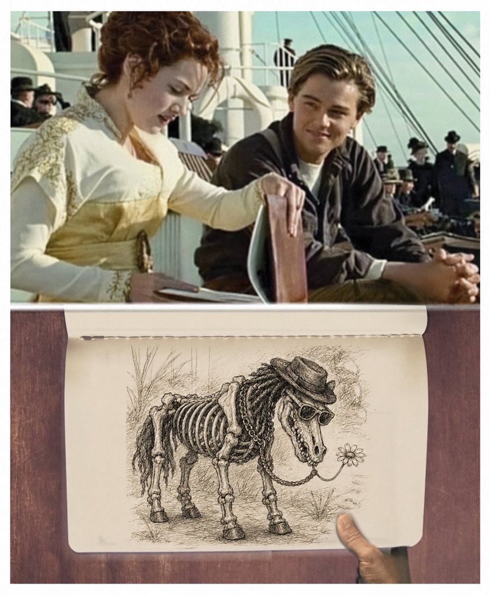 robinlaunchpad's tweet photo. Jack: Draw me like one of your French girls.

Rose: Best I can do is a DeadHorse. 💀🐎 https://t.co/nBWz1ScyQH