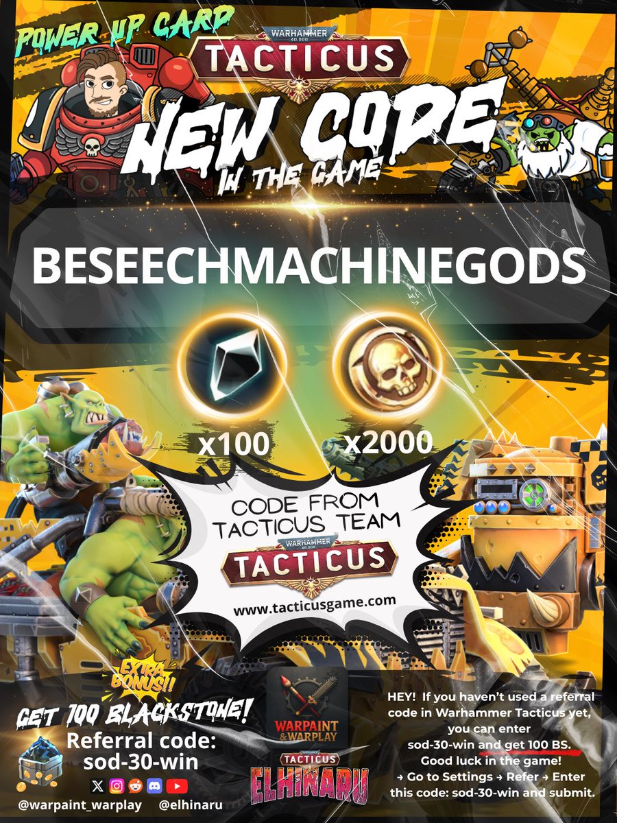 TacticusCodes's tweet photo. New Code (25 July 2026) Warhammer 40.000 Tacticus. Power up Card. #warhammertacticus #tacticus #tacticuscode #warhammer40k #wh40k #dawnofwar4 https://t.co/0r8X0VUMUR