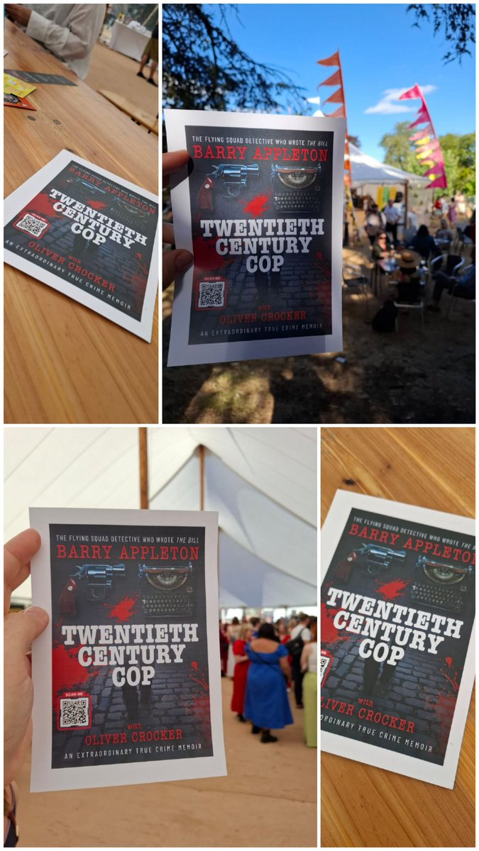 olivercrocker's tweet photo. Flyers for former Flying Squad detective and #TheBill writer Barry Appleton's extraordinary #truecrime memoir Twentieth Century Cop are investigating 
#TheakstonsCrime @HarrogateFest 
Huge thanks to @OffTheBill_ @therealrobcook for working undercover 🥸 🕵‍♂️ https://t.co/59ffRYPPqd