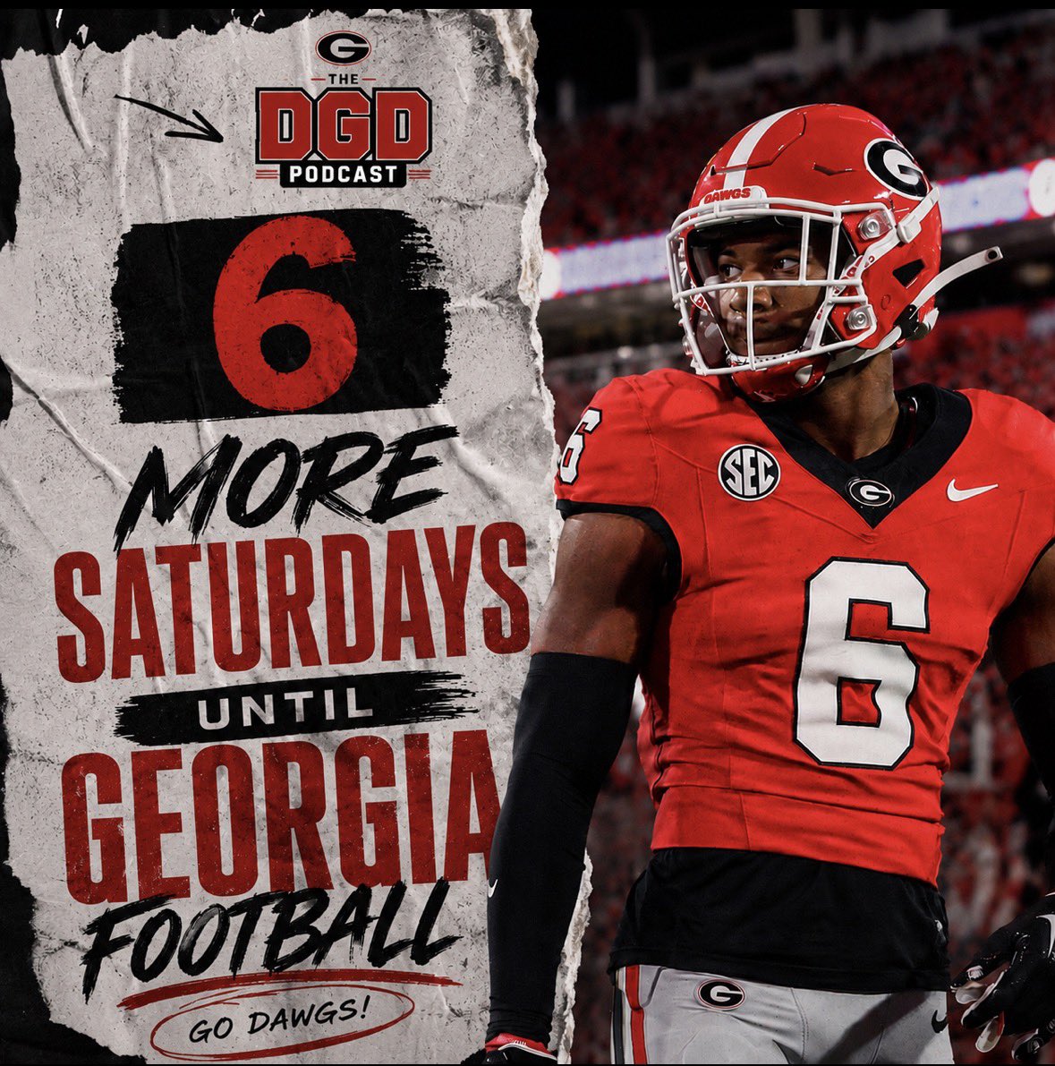 thedgdpodcast's tweet photo. Dawgnation, we know you’re counting. So are we! 6 more saturdays until the Dawgs take the field! https://t.co/KjHb0gMDZh