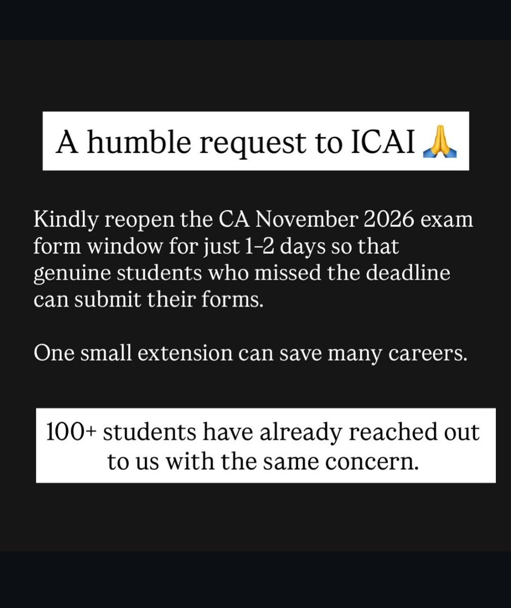 SaranshVerma42's tweet photo. @theicai Please icai open it for one day this is really true i know one guy his payment got failed and he thought the last date is 25 Please if you open it for one day it will help these students alot there hardwork will not get waste I have seen him studying hours https://t.co/UmC29nfhVW