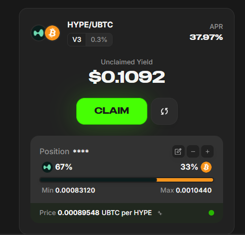SecretoDefi's tweet photo. Han pasado 10 días desde el post citado y he generado otros 1000$ en fees 💰

A pesar de cómo está el mercado actualmente, con poco volumen, tokens cayendo y proyectos cerrando... yo sigo acumulando liquidez poco a poco

En estos últimos 10 días, incluso con el volumen por los suelos he sido capaz de generar otros 1000$ con mis pools de liquidez

Con la bajada que llevamos en hyperliquid:native esta semana, la pool de HYPE/uBTC es la que mejor retorno me ha dado y sobre todo, me está empezando a hacer un DCA en la altcoin más fuerte del mercado

Luego la pool de BASED ha estado fuera de rango en varias ocasiones pero en cuanto entra, el APR suele ser alto y compensa totalmente el impernament loss

Es cierto que igual no voy muy fuerte con los Perp DEXs pero con los ingresos constantes de los LPs me siento muy tranquilo y satisfecho

¿Tu que estás haciendo para generar cashflow? 🤔