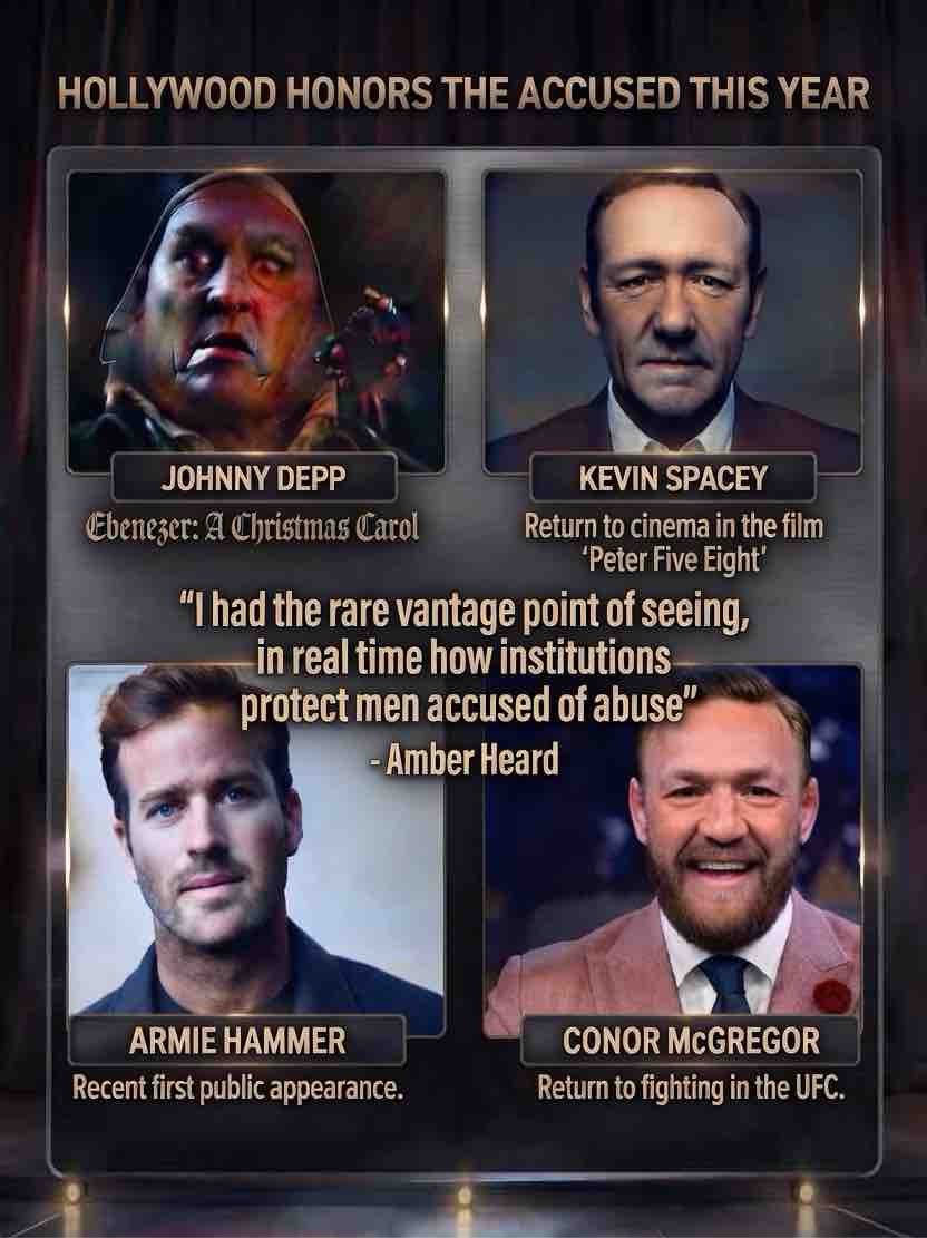 LauraStillSlay's tweet photo. Hollywood spent years trying to destroying Amber Heard for exposing the truth…
Now in 2026 they’re openly honoring the accused and convicted men.
The mask is off. https://t.co/D7Soct0wcq