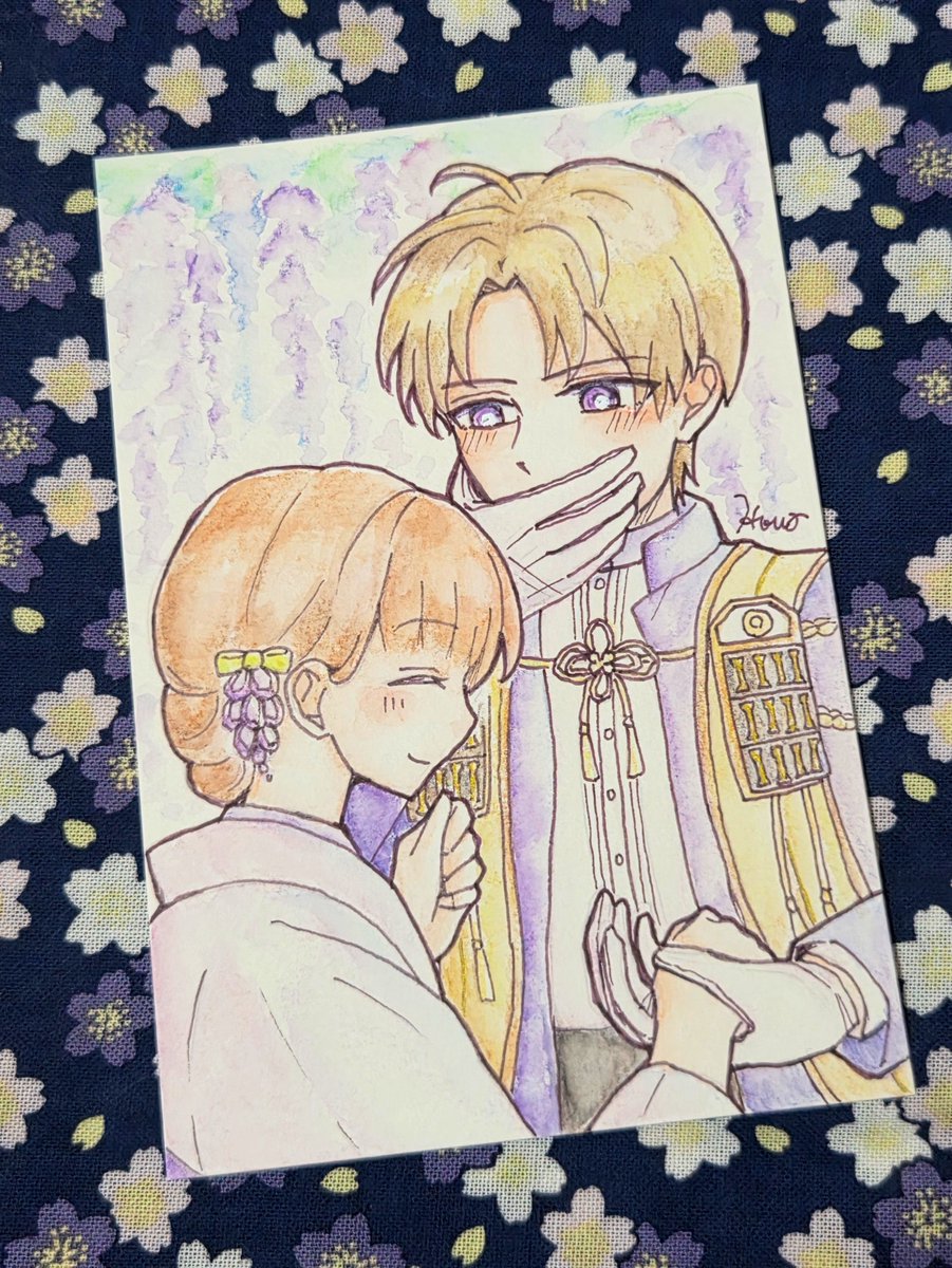 wisterisque's tweet photo. こちらはhourさん(@hour17awa27bub)より､新刊『藤紫の君 -初花-』のFAをいただきました……！！😭✨✨ アナログすごい……！！ 水彩の色使いが本当に綺麗……。さにちゃんの髪飾りが藤なの､さすがです💜🎶 ありがたき幸せ……💕💕 https://t.co/tuY4oUfUVl