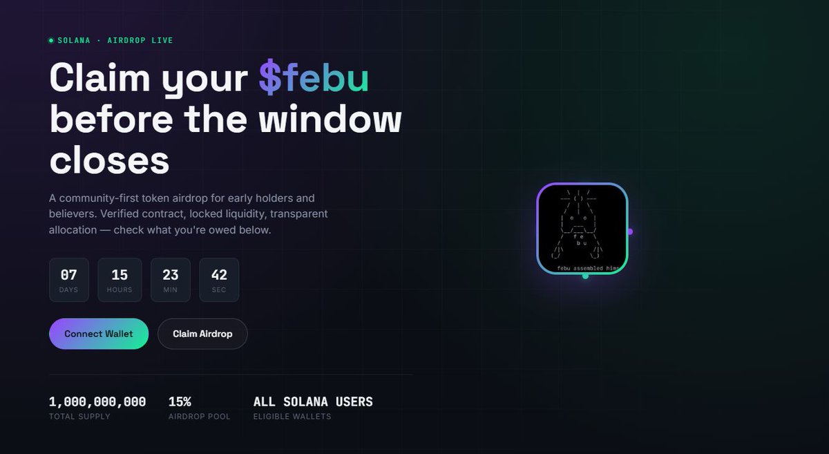 Corinne02's tweet photo. 🌐 Web3 never stands still. 

 febu supports the $febu token with a memecoin coin airdrop. 

 ➡️ https://t.co/2IE3DokzzY 

 #SOLANA $SOL $PAID https://t.co/c37VGZvR9g