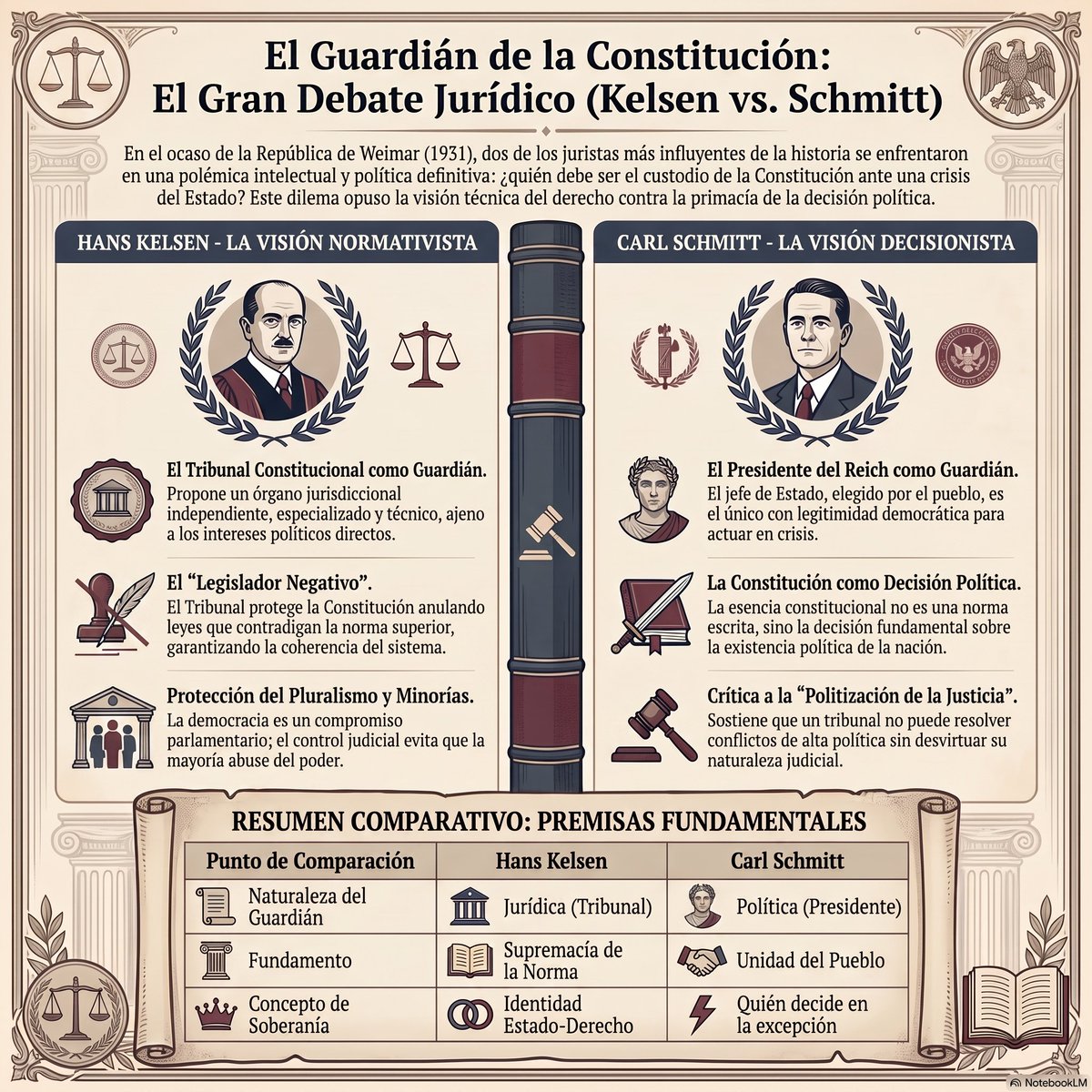TeoriaDeDerecho's tweet photo. ¿Quién debe proteger la Constitución? 

⚖️ El histórico debate de 1931 entre Hans Kelsen y Carl Schmitt sigue vigente.
🔹 Kelsen: Un Tribunal Constitucional independiente como técnico del derecho. 
🔸 Schmitt: El Presidente como garante de la unidad política.
 #Kelsen #Schmitt https://t.co/jwDV6ylmqM