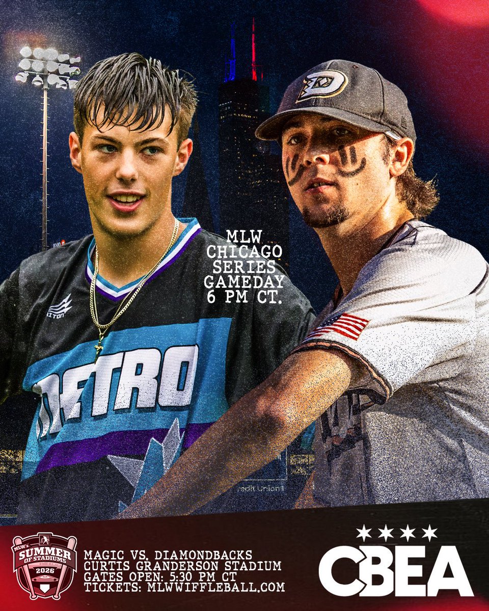 MLWWiffleBall's tweet photo. MLW IS IN CHICAGO TONIGHT! 🌃

Metro Magic vs. Downtown Diamondbacks, 6 PM CT at Curtis Granderson Stadium supporting Chicago Baseball and Educational Academy‼️ Turnout is looking sick 🔥🔥

INFO/TICKETS🎟️: https://t.co/mXQvDXOQX4

#MLW2026 | #SummerOfStadiums @CBEA_UIC https://t.co/ehKIXdQeby