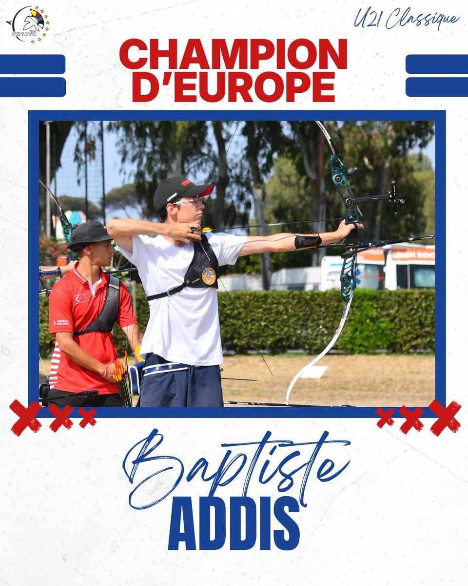 FFTiralArc's tweet photo. 💥 Mila Fremery-Delestan & Baptiste Addis Champions d’Europe U21 en individuel !
Ils l’ont fait ! Nos 2 Bleuets sont venus chacun à bout de leur adversaire turc en finale 🙌
La France termine la compétition avec 7 médailles
#FFTA #FFTiralarc https://t.co/zvp9nofAgM
