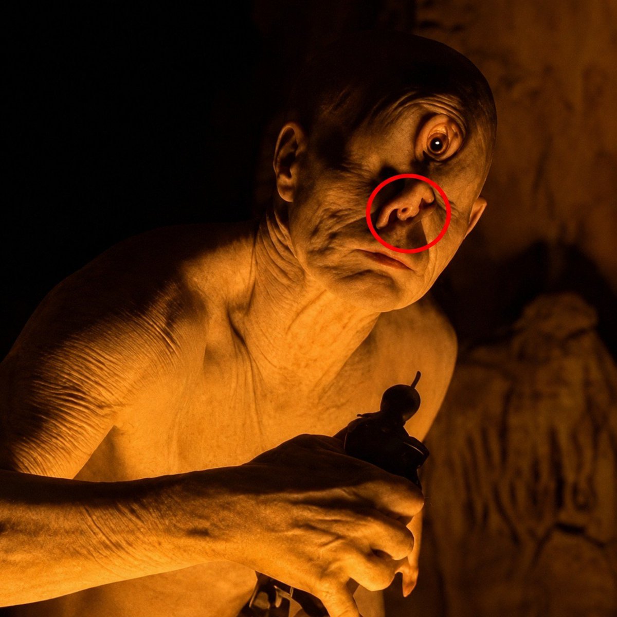 Samthrilzz's tweet photo. THEORY: The Cyclops design in Nolan's Odyssey is not random because his face is secretly telling the whole story.

​Look at that nose again. It is not just a nose. The shape, the shadowing, the way it drops straight down from the brow, that is not anatomy, that is a hand. A fist, pointing down.

​Why would Nolan, a director obsessed with visual motifs like the spinning top, the hourglass, and recursive corridors, hide a downward hand in the Cyclops face?

​Because Polyphemus is Poseidons son. And in the myth, the whole curse that dooms Odysseus ten year voyage comes from Poseidon reaching down from the sea to punish him.

​A gods hand, pressing down. Fate closing in.

​Nolan does not do jump scares. He does inevitability. Every one of his villains is a countdown you can not stop, whether it is Jokers plans, the Tenet inversion, or the black hole in Interstellar. A hand crushing down through the Cyclops own face would be exactly his kind of quiet, architectural horror where the punishment is already written into the monster anatomy before Odysseus even blinds him.

​Also, the single eye sits where a human forehead would, meaning the hand nose is positioned almost like it is pinning the eye in place. Holding him down. Or holding us down, staring, unable to look away.

​Nolan built a 60 foot practical puppet for this. Every inch of that face was sculpted on purpose.