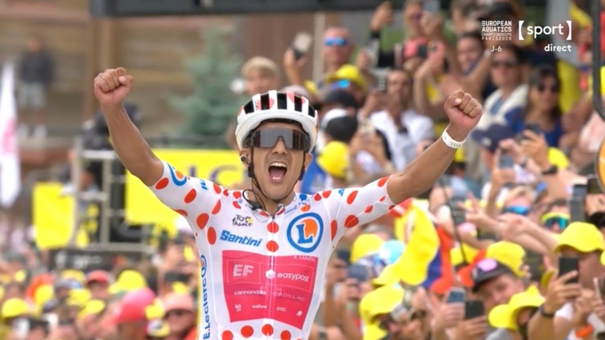 maillotapois's tweet photo. ⚪️🔴 Maillot à pois sur les épaules, Richard Carapaz gagne en solitaire à l'Alpe d'Huez ! 🏔️

#TDF2026 https://t.co/V7UxRcHfsB