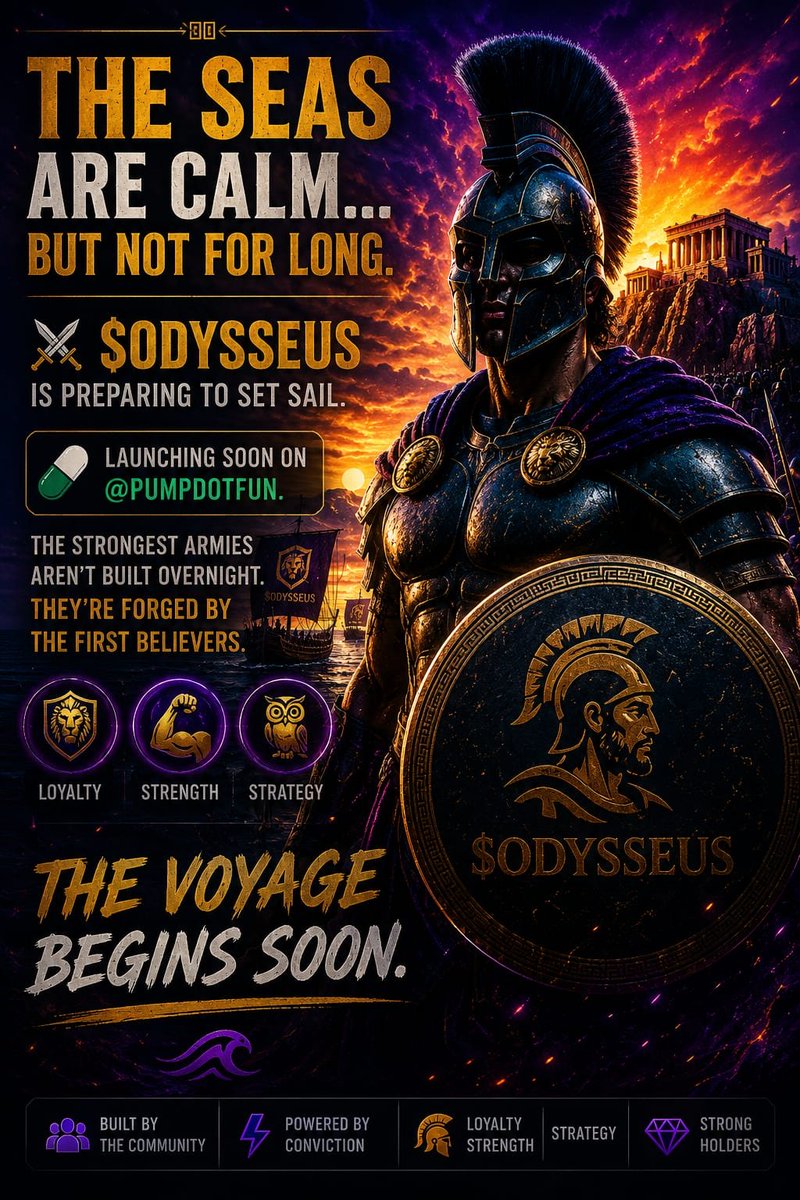 thekingcyvt's tweet photo. @cryptoyamal The seas are calm...
But not for long.

⚔️ $ODYSSEUS is preparing to set sail.

Launching soon on @pumpdotfun.
The strongest armies aren't built overnight. They're forged by the first believers.
🛡️ Loyalty. 💪 Strength. 🧠 Strategy.

The voyage begins soon. 🌊 https://t.co/UifeeY9mCR