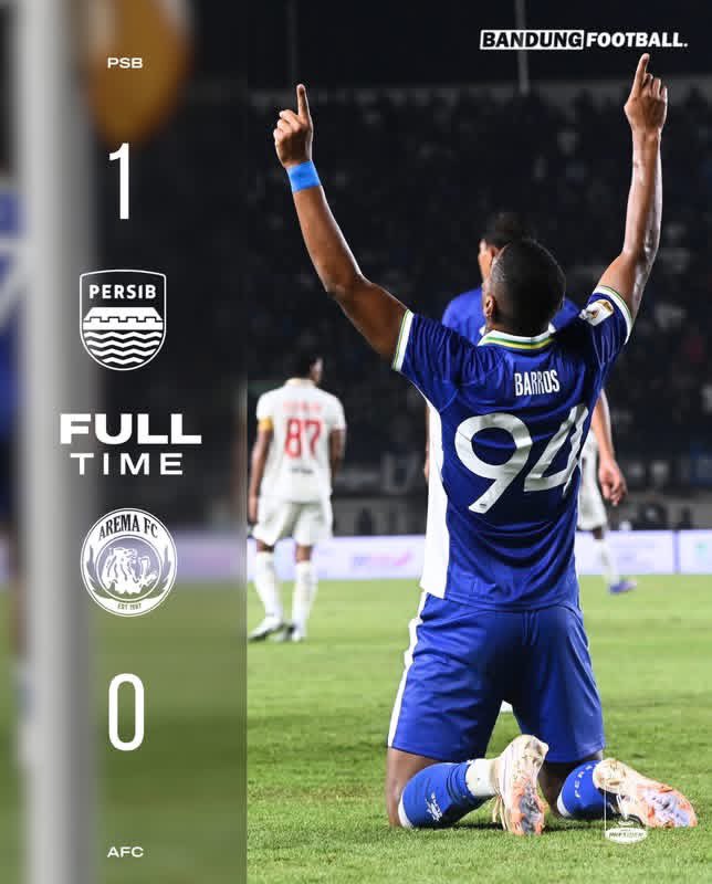 bandungfootball's tweet photo. FULL TIME!

Persib open the pre-season with a hard fought win over Arema FC. Gol tunggal dicetak Uilliam Barros di babak pertama.

Enjoy the vibe, welcome back pepersiban 😀🔵💙✊

#BandungFootball #BFCOM #Persib #Bobotoh #PersibDay https://t.co/I38a6QCzDC